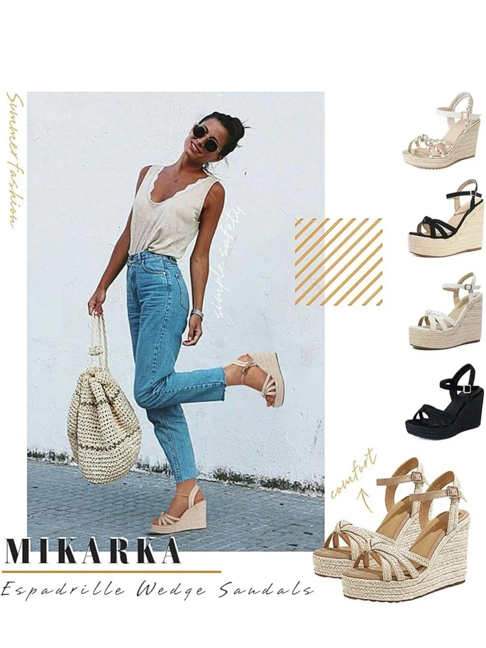 Braided Espadrille Wedge Sandals in Natural